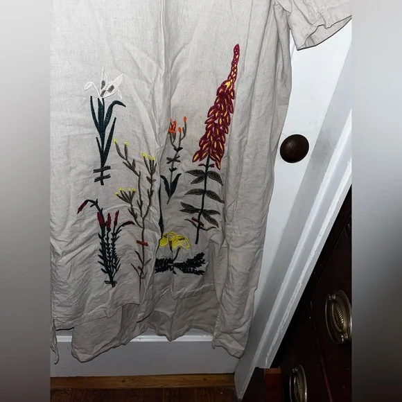 Minibee Women's Embroidered Linen Dress Summer A-Line Sundress Hi Low Tunic - Picture 6 of 9